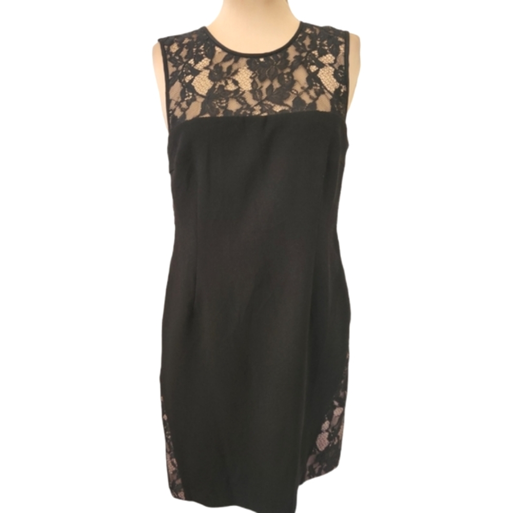 TRINA TURK Black Sleeveless Lace Trim Cocktail Dress - Size 10 - Picture 2 of 10